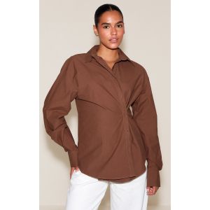 Chemise cintrée en coton chocolat à boutonnage modulable, Chocolat - Taille 36