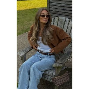 Veste en suédine marron clair à zip, Marron Clair - Taille XS