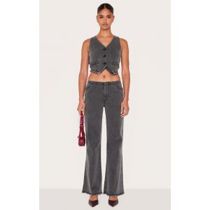 Jean taille basse droit noir délavé à ceinture invisible, Noir Délavé - Taille 44