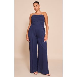 Plus Combinaison bustier bleu marine à col bénitier et poches, Bleu Marine - Taille 46
