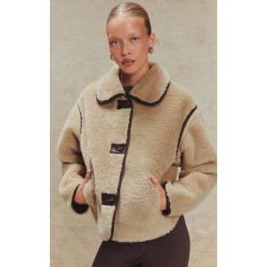 Femme Manteau court en imitation mouton beige | Taille Large - Taille L