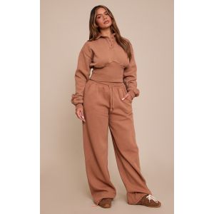 Femme Shape Jogging droit chocolat d&eacute;lav&eacute; &agrave; taille nou&eacute;e | Taille 34 - Taille 34