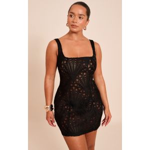Femme Robe mini noire en dentelle &agrave; col carr&eacute; sculptante | Taille 44 - Taille 44
