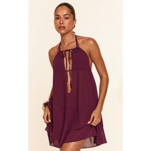 Robe de plage en mousseline de soie violette à dos nu et décolleté, Violet - Taille L