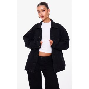 Femme PRETTYLITTLETHING Veste en jean oversize boyfriend noir délavé | Taille 32 - Taille 32