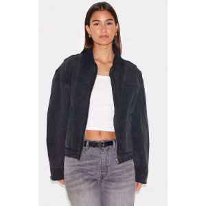 Femme Veste style utilitaire en jean noir délavé à épaules carrées et coutures surjetées | Taille 44 - Taille 44