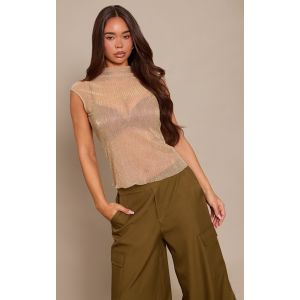 Femme Top dor&eacute; paillett&eacute; pliss&eacute; &agrave; col montant | Taille 34 - Taille 34