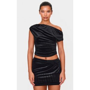 Top en velours noir à détail froncé, Noir - Taille 32