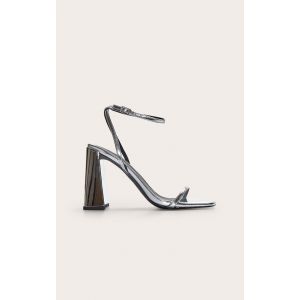 Sandales argentées à bout carré et talon bloc haut, Argenté - Taille 40