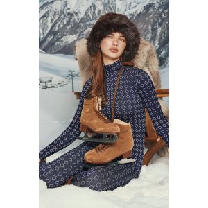 Femme PLT SKI Combinaison moulante en jacquard bleu marine sans coutures | Taille XS - Taille XS