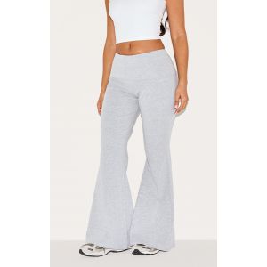 Femme Petite Pantalon flare gris chiné en coton à taille repliée | Taille 40 - Taille 40