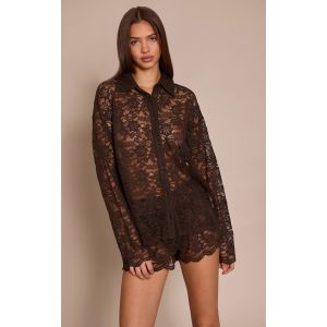 Femme Chemise en dentelle chocolat | Taille 38 - Taille 38