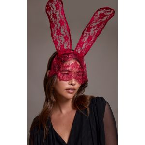 Femme Serre-t&ecirc;te oreilles de lapin avec voile en dentelle bordeaux - Taille One Size