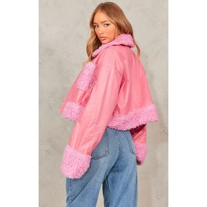 Manteau court  rose à poches en imitation mouton devant, Rose - Taille 32