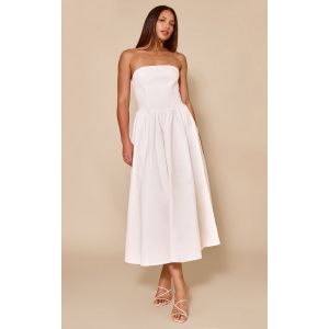 Tall Robe bustier mi-longue patineuse tissée blanche froncée, Blanc - Taille 32