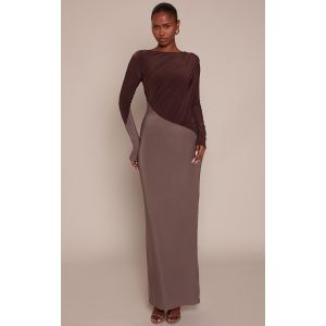 Femme Robe longue moulante chocolat &agrave; manches longues et empi&egrave;cement contrastant | Taille 40 - Taille 40