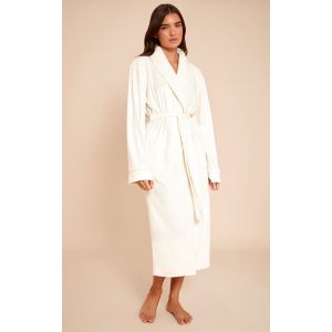 Femme Peignoir doux cr&egrave;me &agrave; lis&eacute;r&eacute;s surjet&eacute;s | Taille Medium - Taille M