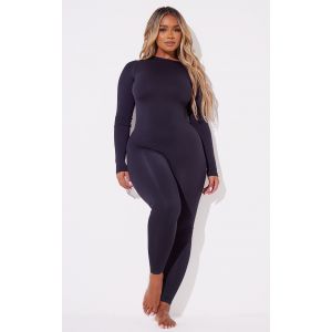 Femme Shape Combinaison stretch noire sans coutures &agrave; zip devant et manches longues | Taille Large - Taille L