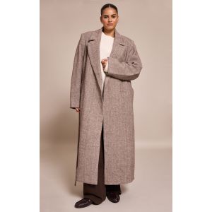 Femme Plus Manteau long marron &agrave; chevrons et taille nou&eacute;e | Taille 2XL - Taille 2XL