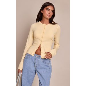 Femme Cardigan en maille fine cr&egrave;me au beurre &agrave; boutons Jaune p&acirc;le | Taille Medium - Taille M