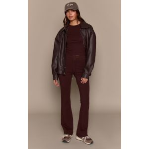 Femme Pantalon skinny flare en coton marron fonc&eacute; &agrave; lis&eacute;r&eacute;s surjet&eacute;s et taille mi-haute | Taille 38 - Taille 38