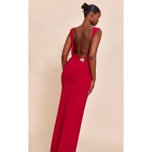 Femme Robe longue moulante doubl&eacute;e rouge &agrave; dos &eacute;chancr&eacute; et empi&egrave;cement | Taille 34 - Taille 34