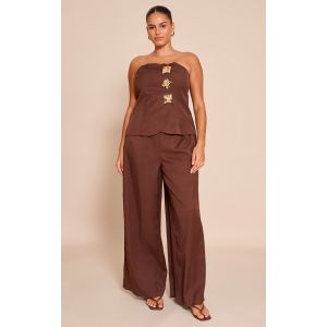 Plus Combinaison bustier droite tissée chocolat à empiècements, Chocolat - Taille 44