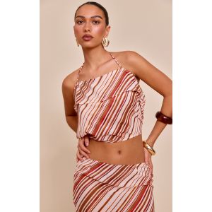 Femme Top en mousseline de soie rouille ray&eacute; &agrave; dos nu et bretelles fines | Taille 40 - Taille 40