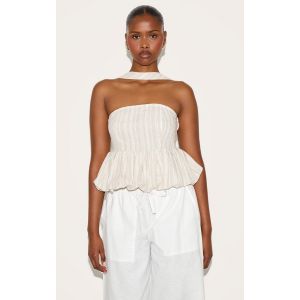 Femme Top beige à rayures et ourlet bouffant | Taille 40 - Taille 40