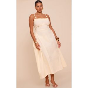 Plus Robe mi-longue texturée jaune citron à bretelles tressés et détails en V sur la taille, Jaune Citron - Taille 52
