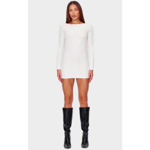 Robe moulante en éponge crème à col bateau, Crème - Taille 44