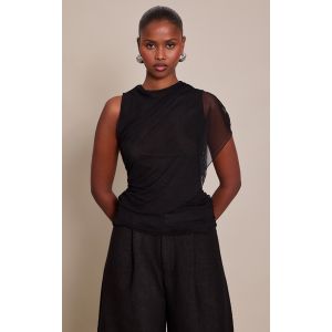 Femme Top long en mesh noir &agrave; d&eacute;tail cape | Taille 32 - Taille 32