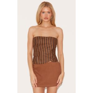 Bustier en velours côtelé marron à rayures, Marron - Taille 38