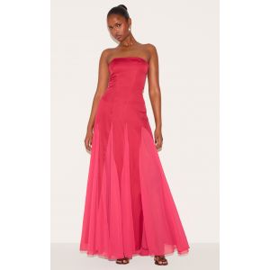 Robe bustier longue en mousseline de soie rose blush plissée, Rose Blush - Taille 34