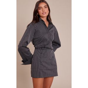 Femme Robe chemise boutonnée noire à rayures craie | Taille 42 - Taille 42