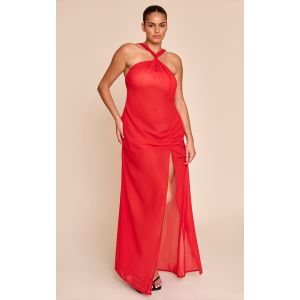 Femme Plus Robe de plage longue en mousseline de soie rouge &agrave; dos nu | Taille 3XL - Taille 3XL