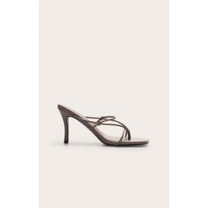 Mules style tongs carrées en PU chocolat à talon haut et brides nouées, Chocolat - Taille 40