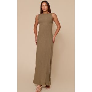 Tall Robe longue texturée kaki à col bateau et dos échancré, Kaki - Taille 38