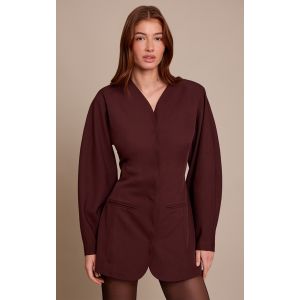 Femme Robe blazer tiss&eacute;e prune sans col &agrave; manches bouffantes | Taille 36 - Taille 36