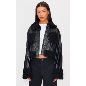 Femme Manteau court noir à poches en imitation mouton devant | Taille 34 - Taille 34