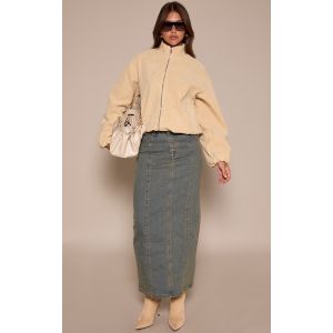 Femme Jupe longue en jean vintage &agrave; taille mi-haute et coutures contrastantes Vintage d&eacute;lav&eacute; | Taille 38 - Taille 38