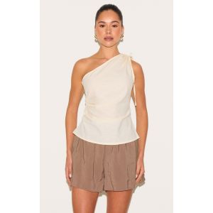 Femme Top l&eacute;ger long asym&eacute;trique tiss&eacute; beige fronc&eacute; | Taille 42 - Taille 42