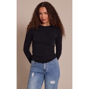 Femme Tall Top long en coton doux noir à col ras et manches longues | Taille 40 - Taille 40
