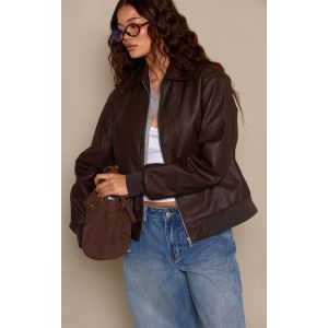 Femme Veste bomber en PU chocolat fonc&eacute; | Taille 42 - Taille 42