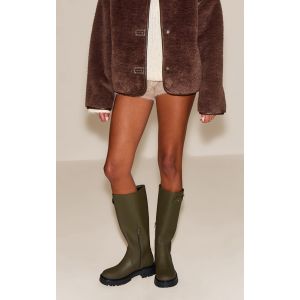 Femme Bottes chelsea hautes en PU kaki effet cir&eacute; &agrave; boucle | Taille 37 - Taille 37