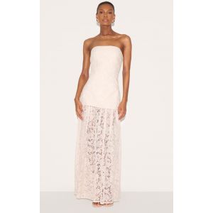 Robe bustier longue en dentelle crème à jupe transparente, Crème - Taille 38
