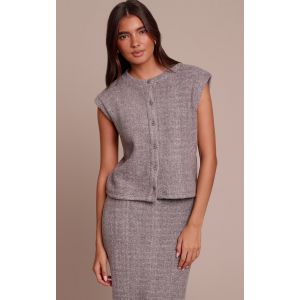 Femme Top carr&eacute; &eacute;pais doux c&ocirc;tel&eacute; bross&eacute; gris sans manches | Taille 32 - Taille 32