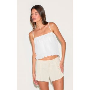 Femme Top bouffant en mousseline de soie ivoire &agrave; bretelles spaghetti Gris pierre | Taille 34 - Taille 34