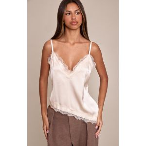 Femme Petite D&eacute;bardeur asym&eacute;trique champagne &agrave; bordures en dentelle | Taille 36 - Taille 36