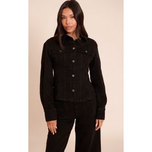 Femme Veste en jean noir d&eacute;lav&eacute; &agrave; manches longues et taille cintr&eacute;e | Taille 38 - Taille 38